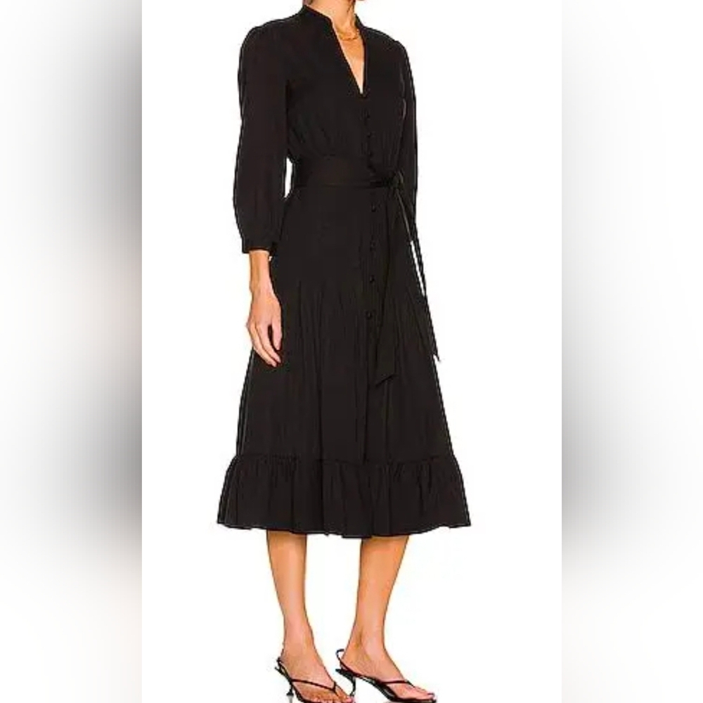 Veronica Beard Black Izie Cotton Poplin Midi Dress Size 2 - Picture 2 of 16